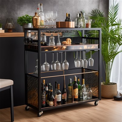 Kapıları ile masif odun şarap dolabı